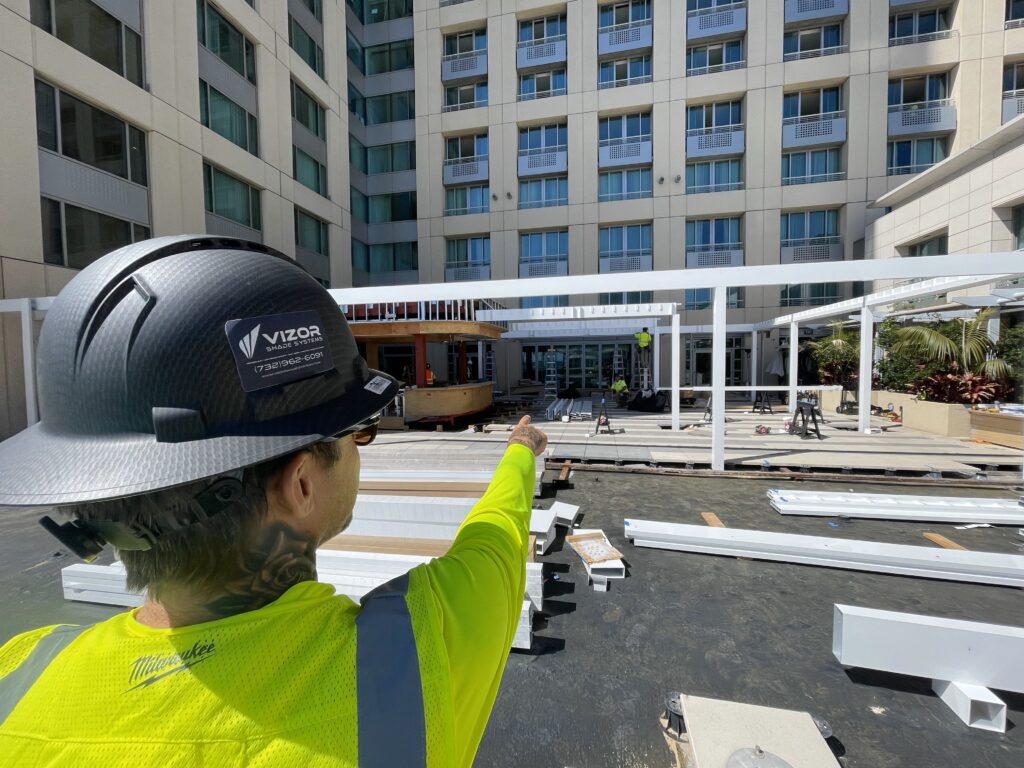 Vizor Shade System installing a commercial project at a hotel